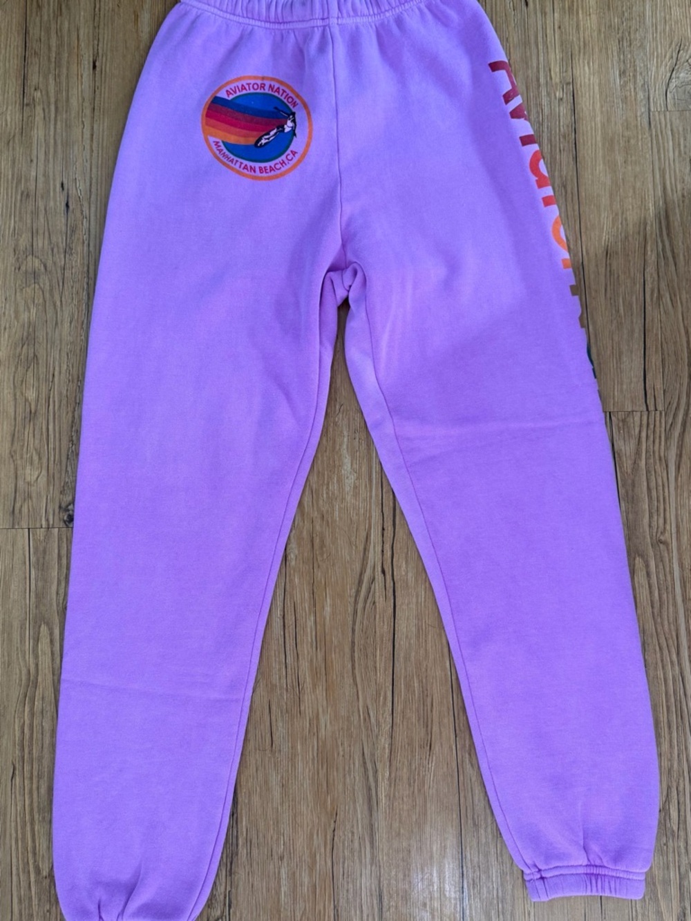 Aviator Nation Lavender Joggers with Rainbow Patch